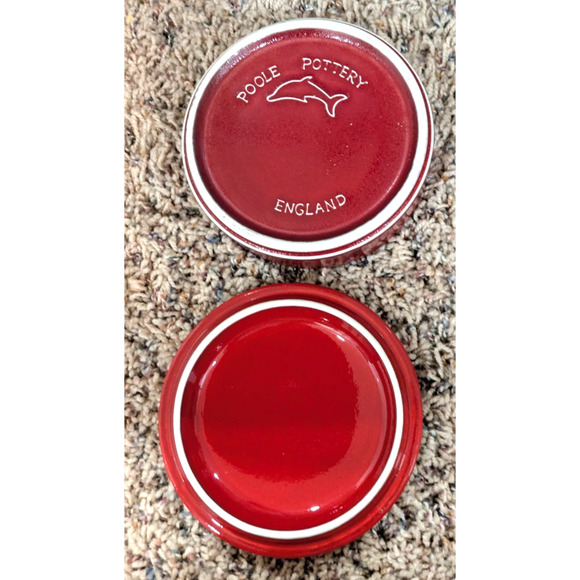 Poole Pottery Trinket Box Volcano Red England Cover Porcelain 40s - Picture 6 of 10